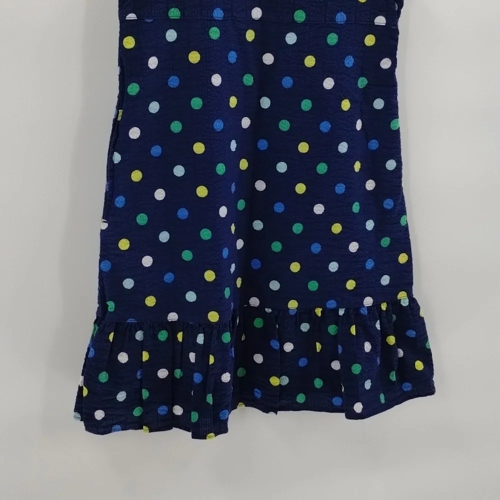 Gymboree cotton dress size 7 navy with polka dots and pockets tie back ruffle